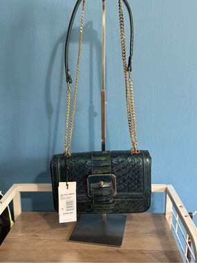 Brahmin Rosa EverGreen Kalopsia Textured Leather Crossbody with Gold Chain